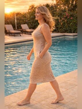 Denim & Co. Women’s Tan And Cream Zebra-Print Dress